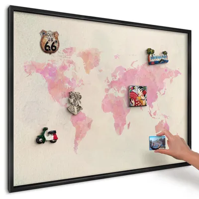 Produktbild von Magnettafel 100x70 cm mit schwarzem Rahmen - Magnetische Metalltafel, Magnetpinnwand zur Wandmontage für Wohnzimmer, Küche, Flur, Kinderzimmer und Büro - Weltkarte