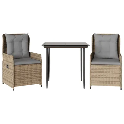 Produktbild von vidaXL 3-tlg. Garten-Essgruppe mit Kissen Beige Poly Rattan