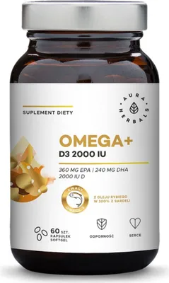 Image de Compléments alimentaires Aura Herbals Omega Witamina D3 2000 Iu Cholekalcyferol 50 Mcg (60 gélules) 6383
