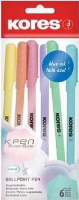 Immagine prodotto di Kores® 37066 Kores® Kugelschreiber K0R-M Pastel farbsortiert, Schreibfarbe: blau, 6 St.