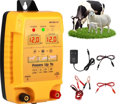 Immagine prodotto di Dispositivo di recinzione elettrica - Portata: 7,5 km - Energia: 1,5–3 Joule - Display LCD - 12 V - Funzione allarme - Colore: giallo