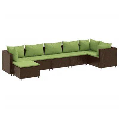 Produktbild von 7-tlg. Garten-Lounge-Set mit Kissen Braun Poly Rattan