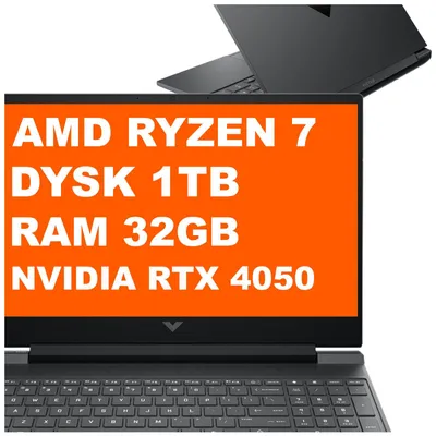 Produktbild von Laptop gamingowy Victus HP 15-fb3093dx / BM4X8UA / AMD Ryzen 7 / 32GB / 1TB / RTX 4050 / FullHD / 144Hz / Win11 / Czarny