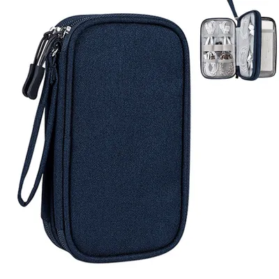 Produktbild von Kabeltasche Organizer, Kabel Organizer Tasche Reise Kabel Tasche 2 Schicht Kabelorganizer Kabelaufbewahrung Cable Organizer Bag,(Navy blue)