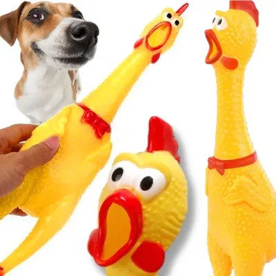 Produktbild von Hundespielzeug Gummihuhn Quietschspielzeug Kauspielzeug für Hunde Welpen 36 cm Gelb Rot