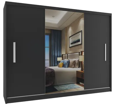 Image de BELINI Verona ME, armoire coulissante de 232 cm, noire mat - Armoire avec miroir et penderie, idéale pour la chambre