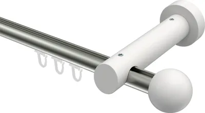 Produktbild von Interdeco Innenlaufstange / Gardinenstange mit Innenlauf Edelstahl-Optik / Weiß, Typ Talent Luina (Kugel), 20 mm Ø 1-läufig, 520 cm