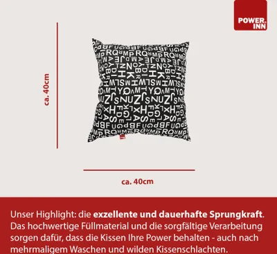 Produktbild von POWER INN Dekokissen | Baumwolle | 40x40 cm | Buchstaben schwarz/weiß