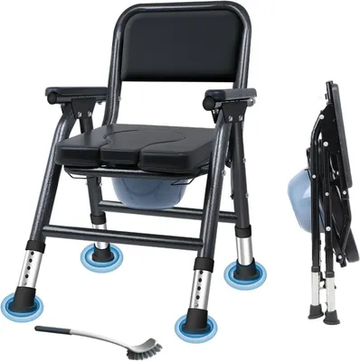 Imagen del producto de Silla de baño para personas mayores, con altura ajustable de 42 a 52 cm, 5 niveles, plegable y con reposabrazos
