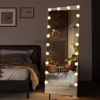 Obrázek produktu pro Zrcadlo v plné výšce – stojací zrcadlo – vhodné pro líčení – nastavitelné barevné režimy – rozměry 160 x 50 cm – bílá barva