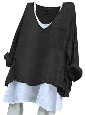 Imagen del producto de Camisa de lino para mujer, de manga larga y corte holgado