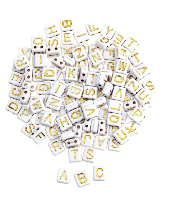 Produktbild von Kunststoffwürfel mit Loch Alphabet weiss/gold 110St