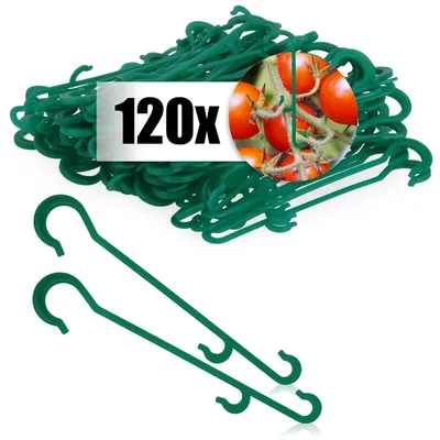 Productafbeelding van Plantenklem Plantenclips tomatenhaken - 25 x 13 cm - Groen - 120 stuks - Voor binnen en buiten