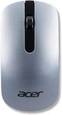 A top-down view of a silver Acer wireless mouse on a white background.