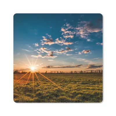 Produktbild von MuchoWow® Mauspad Mousepad Sonnenuntergang - Natur - Wolken - Gras 20x20 cm - Mousepads - Maus Mat - Pad - Mausunterlage - Desk Mat - Bureauartikeln