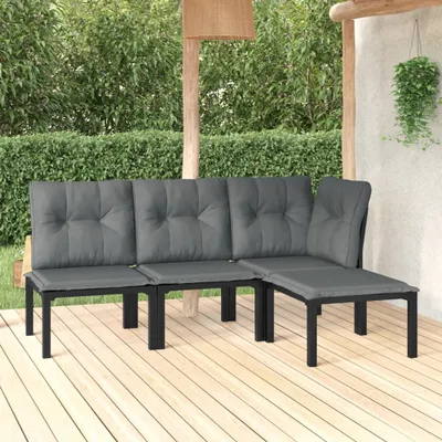Image de Meuble de jardin design Ensemble de meubles de balcon 4 pièces Salon de jardin noir et gris Poly rotin - Ensemble de meubles de jardin 2025 Neu8868216 1parcel