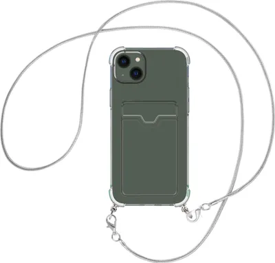 Produktbild von Handykette Backcover-Schutzhülle mit Band (Metall silberfarben) für Apple iPhone 15 Plus - silberfarbene Snake-Kette