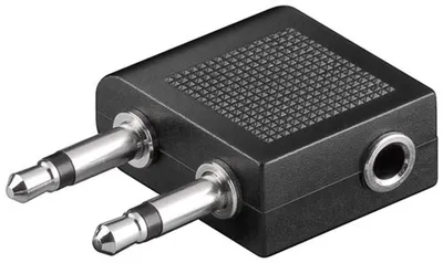 Produktbild von Wentronic Flugzeug- / Reise-Kopfhörer Adapter AUX Klinke 3,5 mm Buchse, 2x Klinke 3,5 mm Stecker (2-Pin, mono) - 2x Klinke 3,5 mm Stecker (2-Pin, mono) > Klinke 3,5 mm Buchse (3-Pi