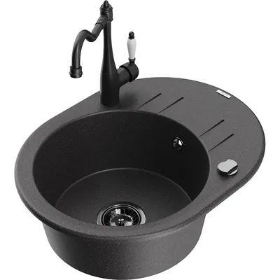 Obrázek produktu pro Mexen Kevin 1-miskový granitový dřez s odkapávačem a kuchyňskou baterií Carla, Skvrnitá černá - 6517-76-670700-70-B
