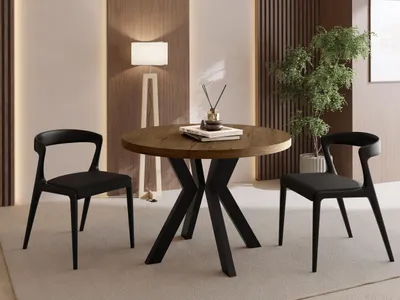 Produktbild von Runder Esstisch Ausziehbar 90-190 cm – Verlängerbar, für 5-9 Personen mit Schwarzen Holzbeinen – Tisch für Wohnzimmer & Esszimmer in Eiche Braun Rustikal