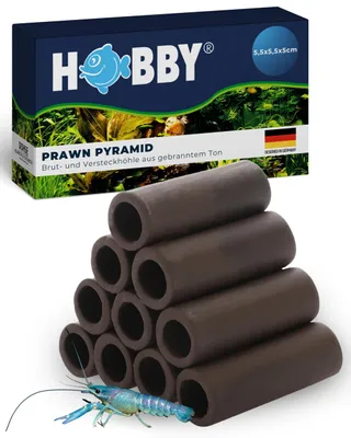 Productafbeelding van HOBBY Aquaristik, Garnalenpiramide, donker, afmetingen: 6,5 x 5,5 x 5 cm. Geschikt voor het kweken en huisvesten van garnalen
