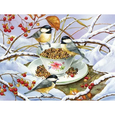 Produktbild von Cobble Hill XXL Puzzle Chickadee Tea 275 Teile Winter Vogel