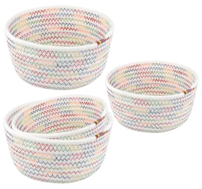 4er-Set Aufbewahrungskörbe aus Baumwollseil, rund, beige