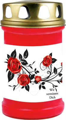 Produktbild von Grabkerze Rot, Brenndauer: 48 Stunden, Motiv: Rose Ranke