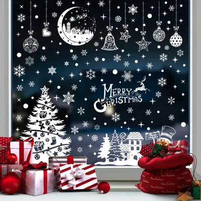 Productafbeelding van Raamstickers kerst - Herbruikbaar PVC - 200 stuks - 9 vellen - Wit