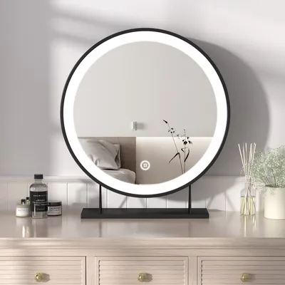 Produktbild von Heilmetz kosmetické zrcadlo s osvětlením Φ48cm Černé kosmetické zrcadlo LED Stolní zrcadlo 3 barvy světla Teplá bílá/Neutrální/studená bílá (stmívatelné 3000-6500K) Dotyková obrazovka