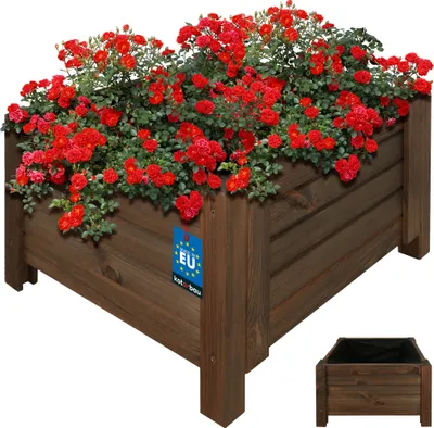 Obrázek produktu pro KOTARBAU® Dřevěný truhlík na venkovní květináče Truhlík na květináče dlouhý 50 cm široký 50 cm Hnědý truhlík na květináče dřevěný venkovní truhlík na terasu a balkon Truhlík na květiny dřevěný vzhled Truhlík na bylinky