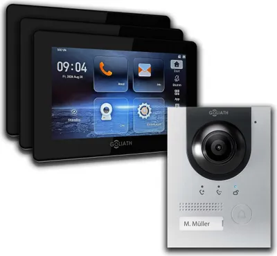 Produktbild von IP Gegensprechanlage | 7 Zoll Monitor | Silber : 3 Monitore : 7 Zoll Schwarz : Unterputzdose Monitor Anzahl: 3 Monitore Monitor Farbe: 7 Zoll Schwarz Montage: Unterputzdose