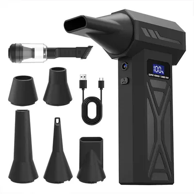 Produktbild von ZELURXX 2in1 Handstaubsauger & Blasgerät 110000 U/min 4000mAh mit Display & LED, inkl. Staubbehälter, Mehrfachdüsen, Schwarz