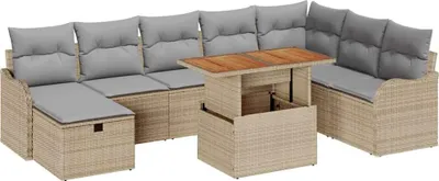 Image de Ensemble de canapé de jardin 9 pcs Beige polyrotin