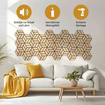 Produktbild von Homestyle4u Wandpaneel je 26x30 Akustikpaneele 5 Stück Natur Eiche Holz Schallschutz