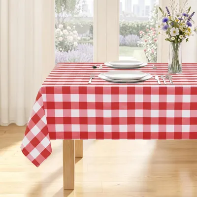 Productafbeelding van Tafelkleed, afwasbaar, weerbestendig, geruit, rood-wit, 140x280 cm