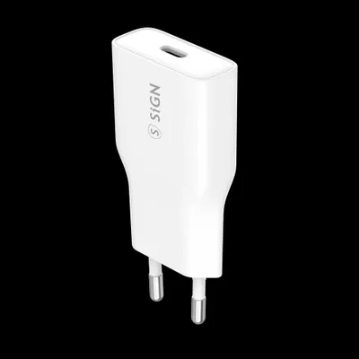 Obrázok produktu pre Ultra tenká rýchla nabíjačka SiGN GaN USB-C PD a QC3.0 20W - biela