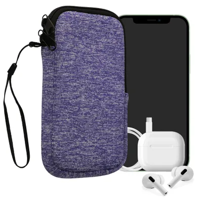 Produktbild von kwmobile Neopren Handytasche für Smartphones XXL - 7" - Handy Tasche mit Reißverschluss - Handyhülle universal Jeansblau Weiß