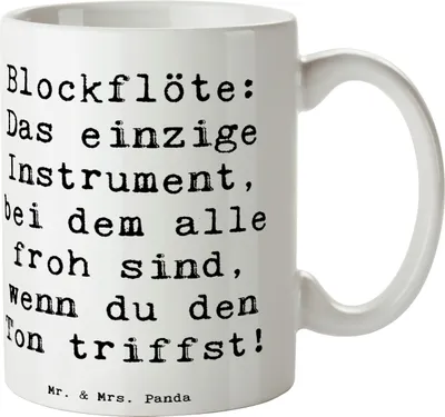 Produktbild von Mr. & Mrs. Panda Keramikbecher Spruch Blockflöte Freude - Weiß - Geschenk, Musikinstrument, Kaffeebecher, Tasse, Kaffeetasse, Tenorblockflöte, Lernkurve, Bassblockflöte