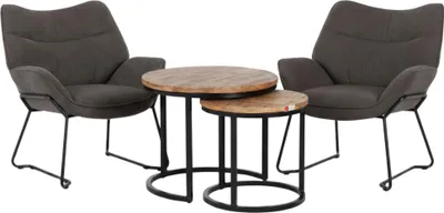 Produktbild von Indoor Wohnset Aliano dark grey mit 2 Sesseln & Couchtisch-Set Fermo Mangoholz