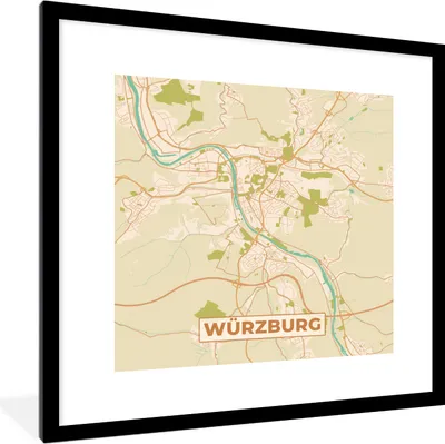 Produktbild von MuchoWow® Gerahmtes Poster Stadtplan - Würzburg - Stadtplan - Vintage 40x40 cm - Poster mit Schwarzem Bilderrahmen Wandposter Rahmen Foto Bilder - Poster - Plakat im Rahmen