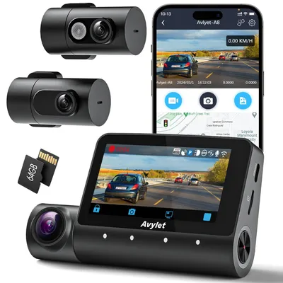 Produktbild von 5K 3-Kanal-Dashcam Auto Wi-Fi,GPS,3lens 4K+1080P+1080P Vorne Hinten Innen Autokamera, 64GB