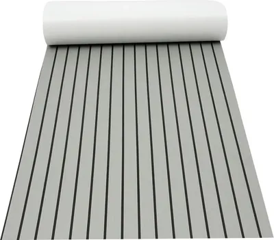 Produktbild von Bootsdeck EVA Teak Deckmatte - Selbstklebend rutschfest - 240 x 90 cm, 6 mm - Grau mit schwarzen Linien