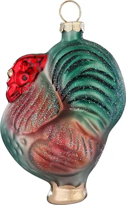 Produktbild von Christbaumschmuck Glas 8cm Hahn Figur Grün / Rot