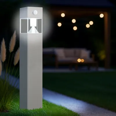 Produktbild von MeLiTec Solar Gartenleuchte SO32 eckig mit Bewegungsmelder, Edelstahl matt gebürstet : Eckig : Edelstahl matt Form: Eckig Oberfläche: Edelstahl matt