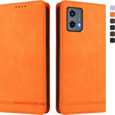 Produktbild von Hülle für Motorola Moto G 5G 2023, Retro Kunstleder Ständer Klapphülle mit Kartenfächer und Magnetische Orange