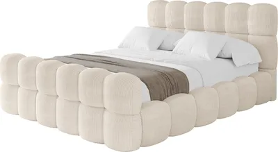 Produktbild von ALTDECOR Polsterbett mit Bettkasten, Fußteil und Lattenrost, Bett mit Kopfteil, Boxbett ohne Matratze, Doppelbett mit Stauraum - LEYA-Z 180x200 Beige