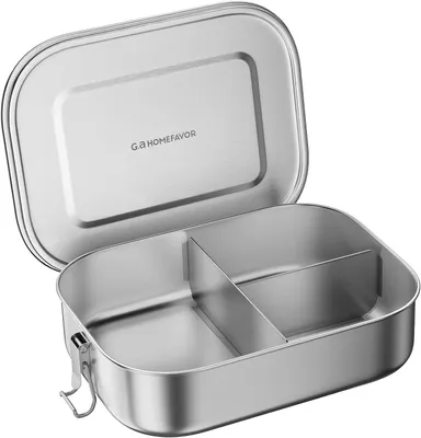 Productafbeelding van Stainless Steel Bento Lunchbox 1400ml met 3 Compartimenten