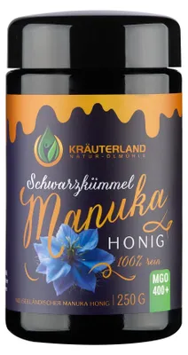Produktbild von Kräuterland Schwarzkümmel Manuka Honig MGO 400+ 250g