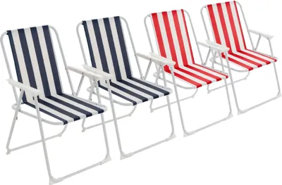 Produktbild von Harbor Housewares Klappbare Strandkörbe aus Metall – Blau/Rot gestreift – 4er-Pack